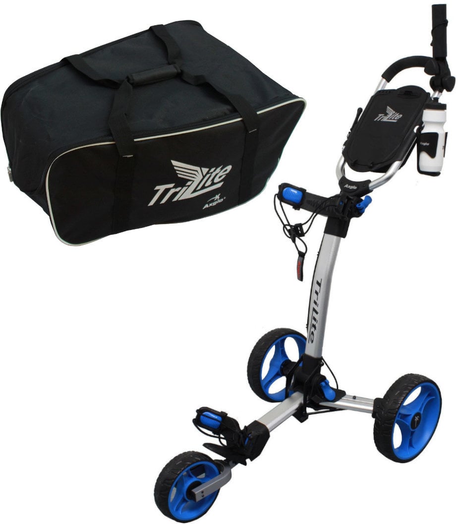 Chariot de golf manuel Axglo TriLite 3-Wheel Trolley Grey/Blue SET Grey/Blue Chariot de golf manuel