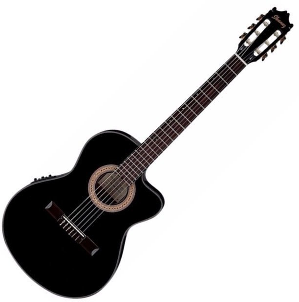 Guitarra clássica Ibanez GA35TCE Thinline Cutaway Classic Guitar Black Night High Gloss