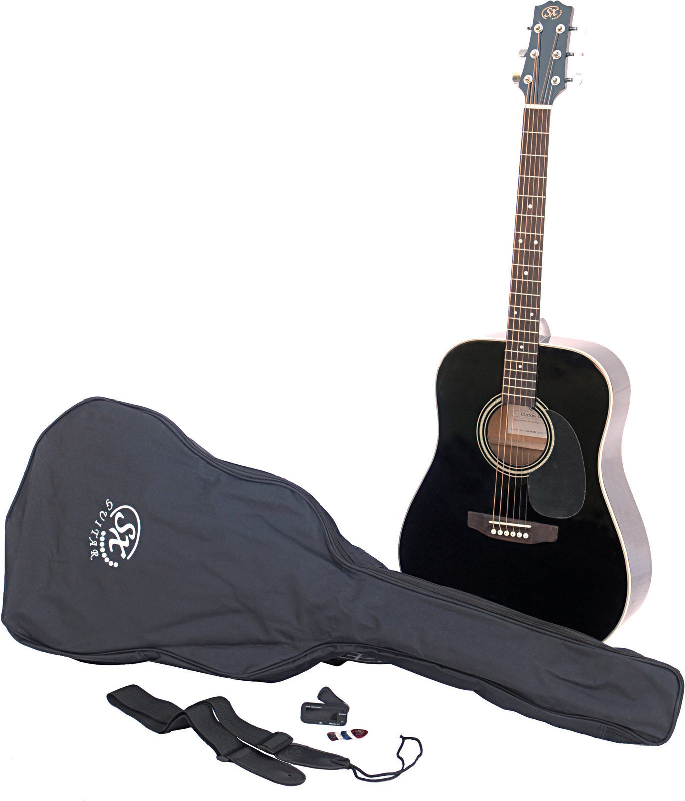 Conjunto de guitarra acústica SX SA1 Acoustic Guitar Kit Black