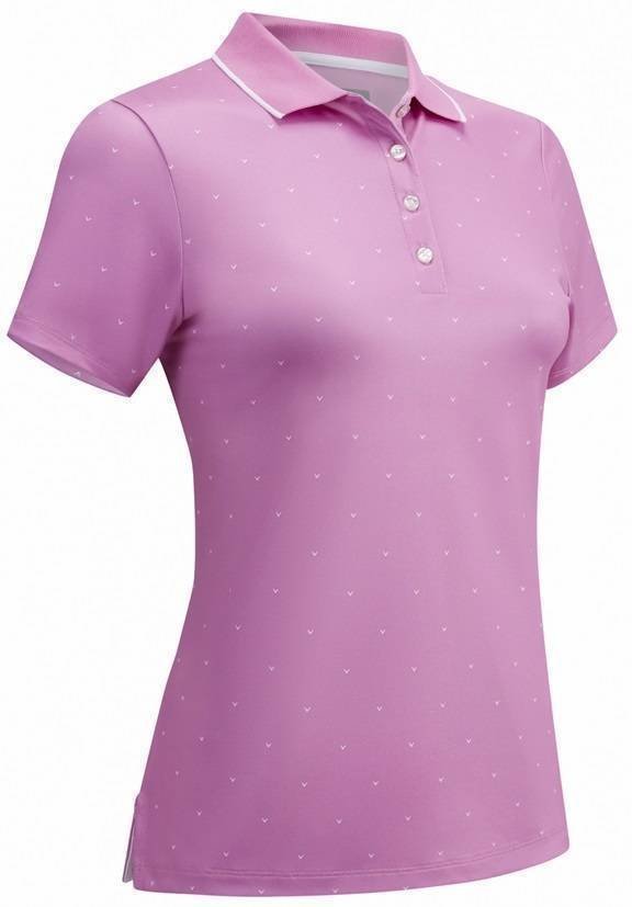 Fuchsia Pink Small Callaway Womens Short Sleeve All-Over-Chevron Printed Polka Dot Polo
