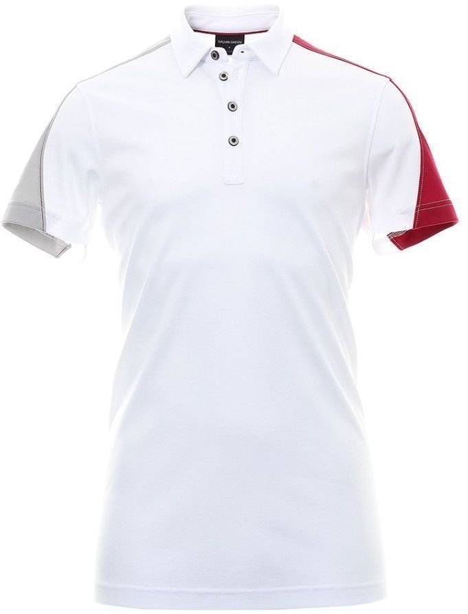 Camisa pólo Galvin Green Melvin Ventil8 Mens Polo White/Baroko Red/Steel Grey XL