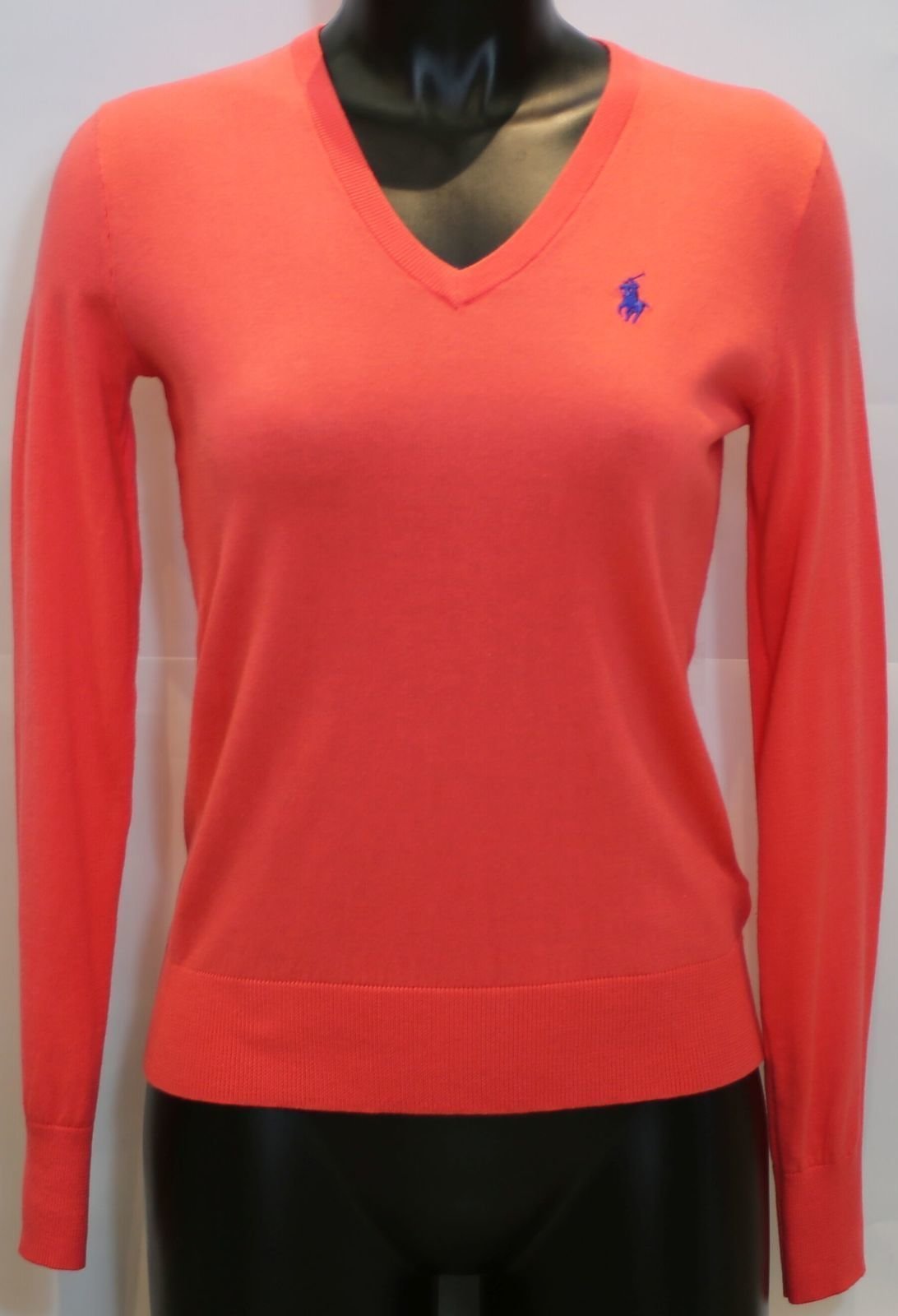 Kapuzenpullover/Pullover Ralph Lauren Pima V-Neck Womens Sweater Orange XS