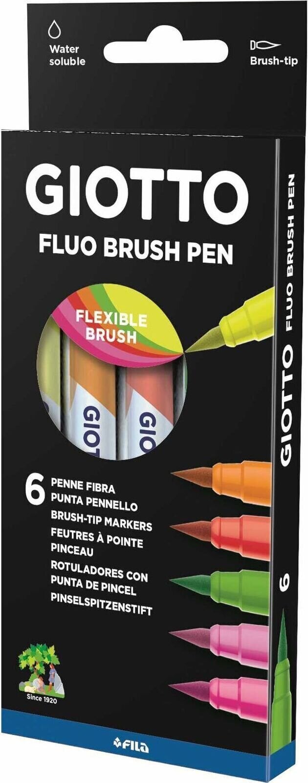 Fixka GIOTTO Fluo Brush Pen Sada fixiek Mix 6 ks