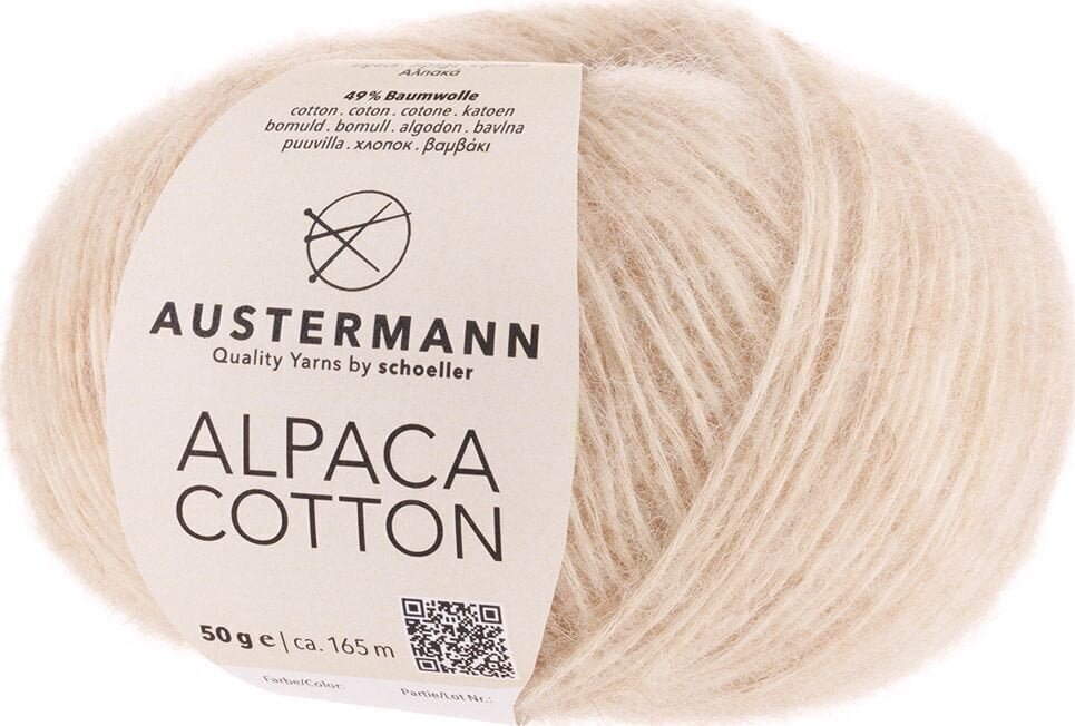 Pređa za pletenje Austermann Alpaca Cotton 90310-01 Cream Pređa za pletenje