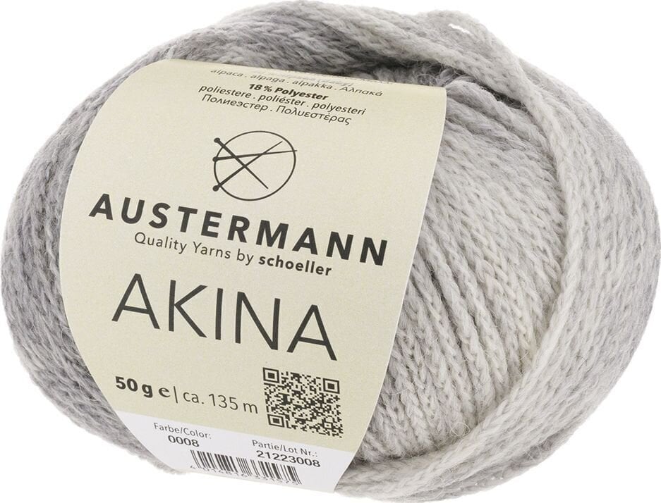 Pređa za pletenje Austermann Akina 90322-08 Silver Pređa za pletenje