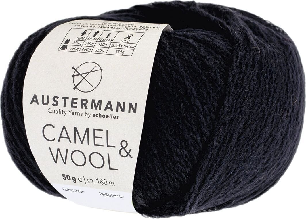Pređa za pletenje Austermann Camel & Wool 90343-02 Black Pređa za pletenje