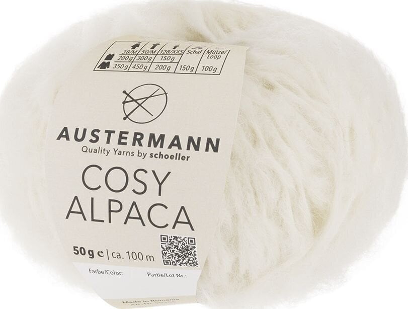 Fil à tricoter Austermann Cosy Alpaca 90356-01 Natural Fil à tricoter