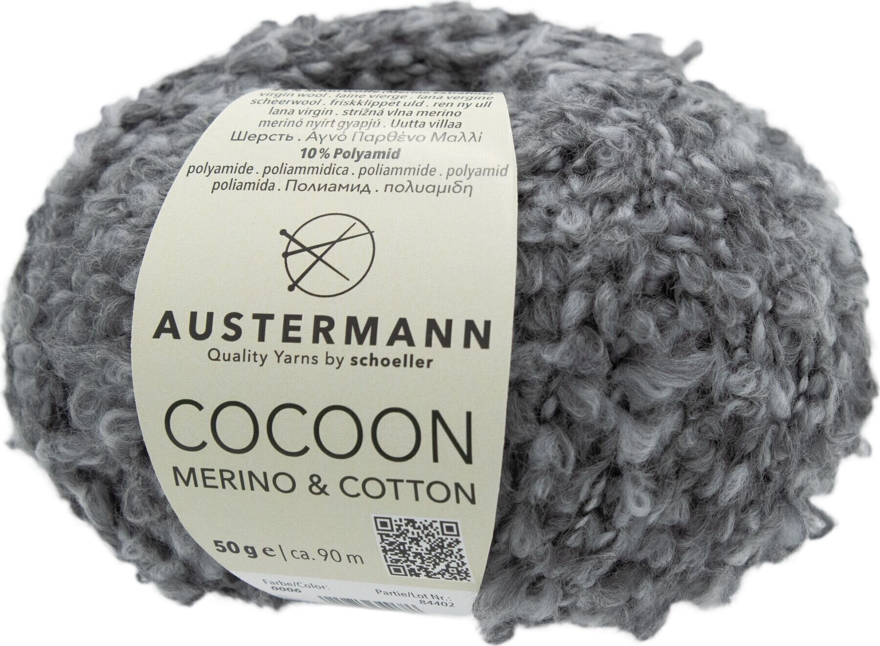 Fil à tricoter Austermann  Cocoon Merino & Cotton 90364-6 Grey Fil à tricoter