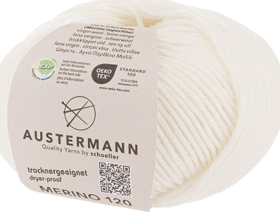 Kötőfonal Austermann Merino 120 97613-101 White Kötőfonal
