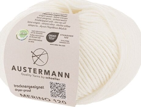 Kötőfonal Austermann Merino 120 97613-101 White Kötőfonal - 1