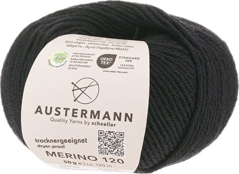 Knitting Yarn Austermann Merino 120 97613-102 Black Knitting Yarn - 1