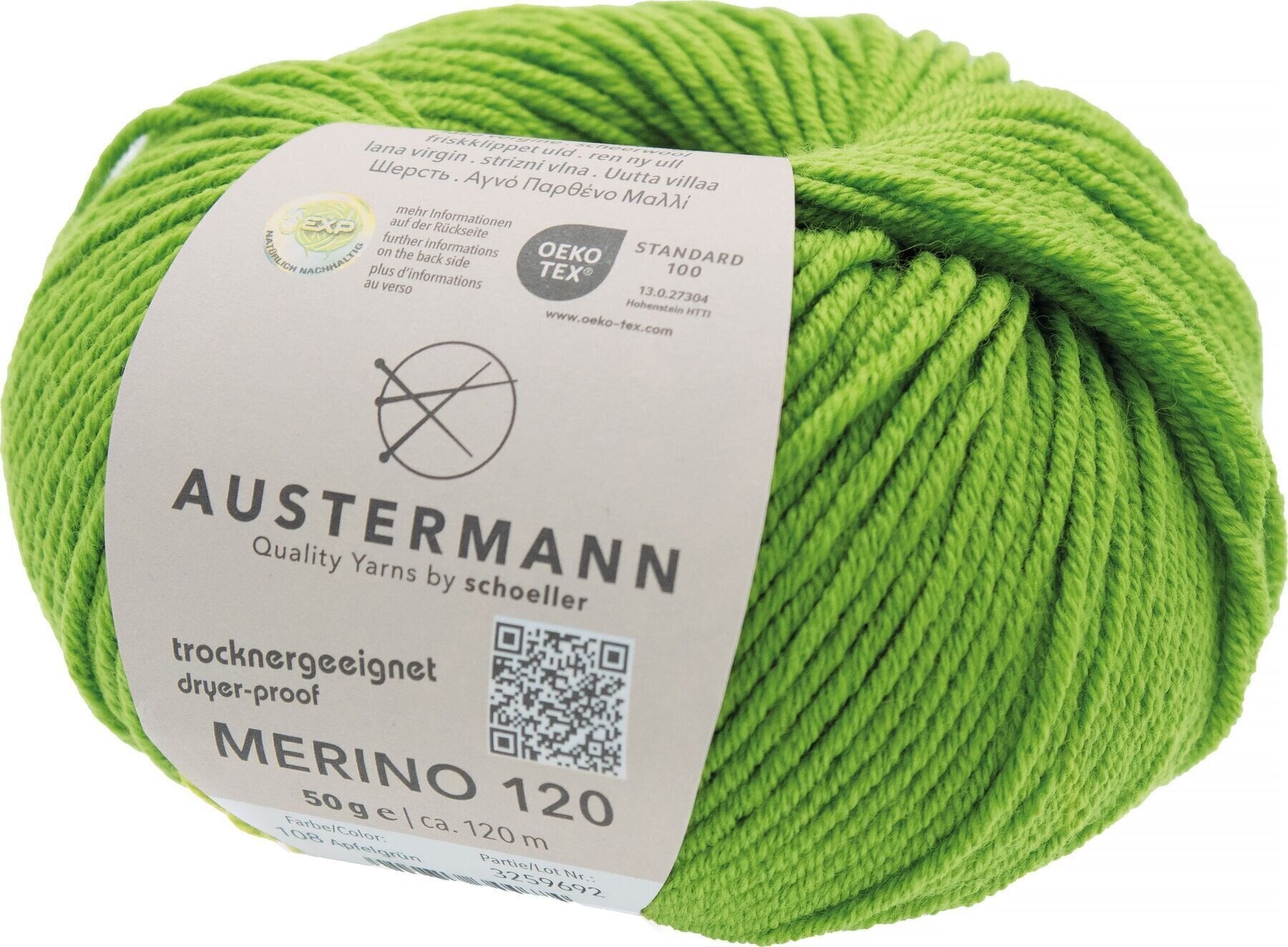 Knitting Yarn Austermann Merino 120 97613-108 Apple Green Knitting Yarn