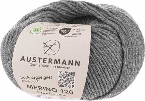 Knitting Yarn Austermann Merino 120 97613-129 Grey Knitting Yarn - 1