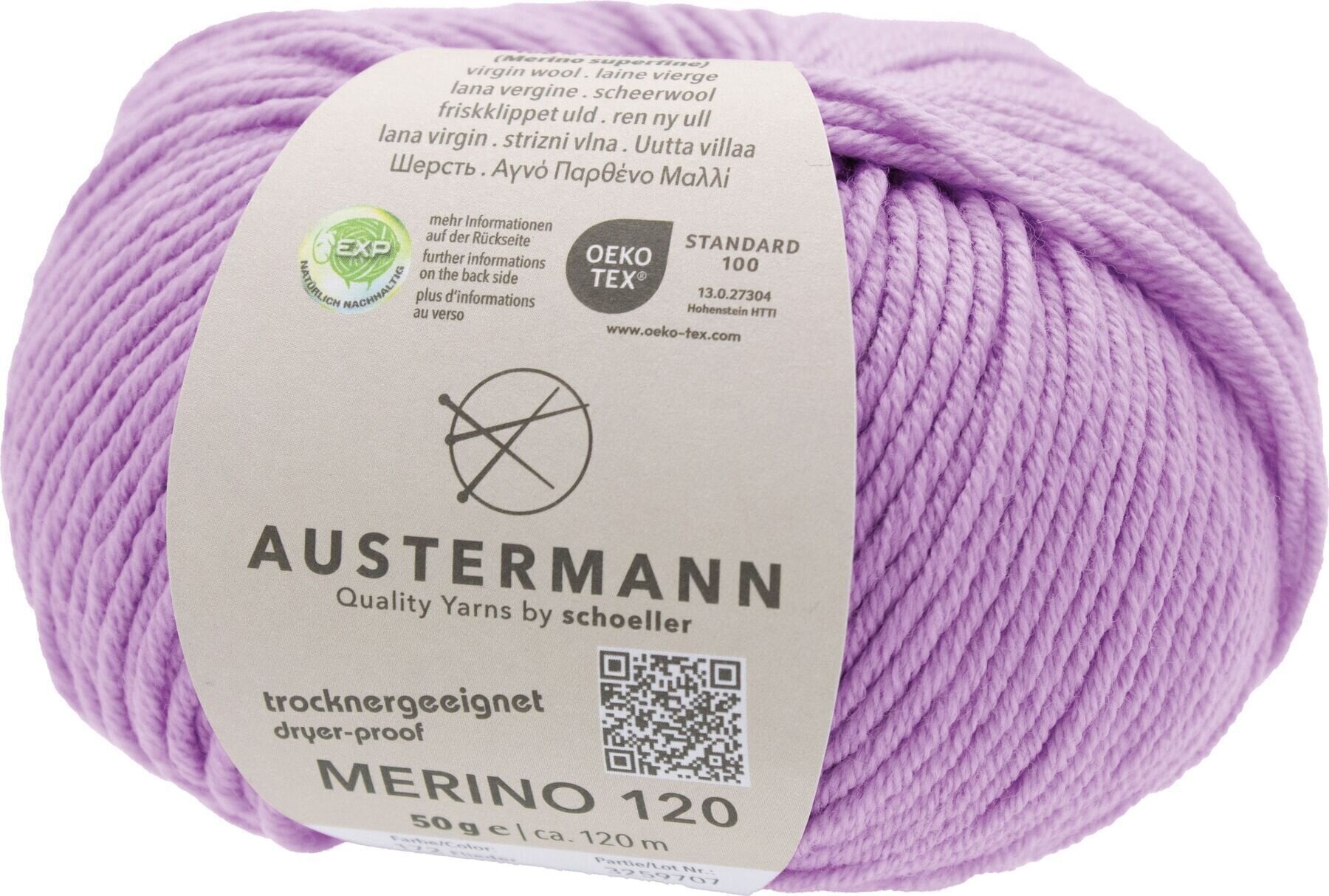 Pređa za pletenje Austermann Merino 120 97613-172 Lilac Pređa za pletenje