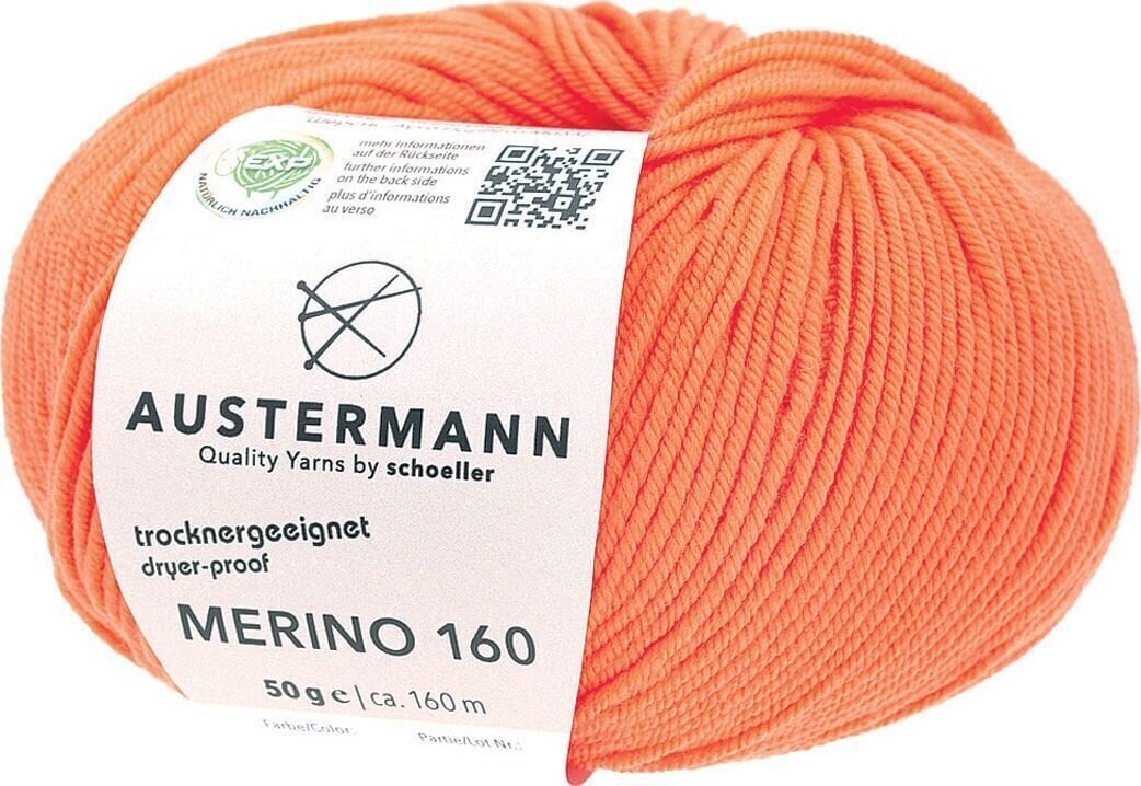 Fil à tricoter Austermann Merino 160 97610-257 Orange Fil à tricoter