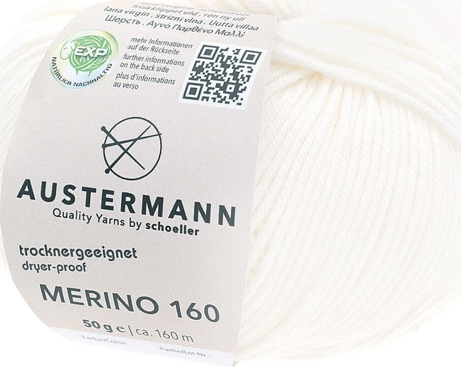 Pređa za pletenje Austermann Merino 160 97610-201 White Pređa za pletenje