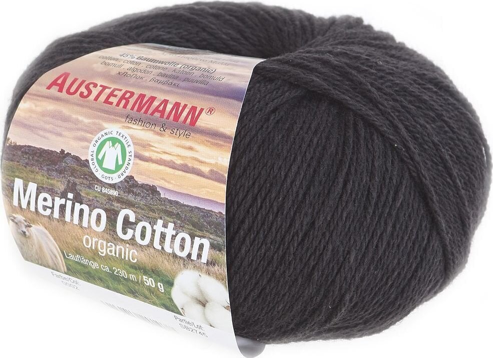 Pređa za pletenje Austermann Merino Cotton 98311-02 Black Pređa za pletenje