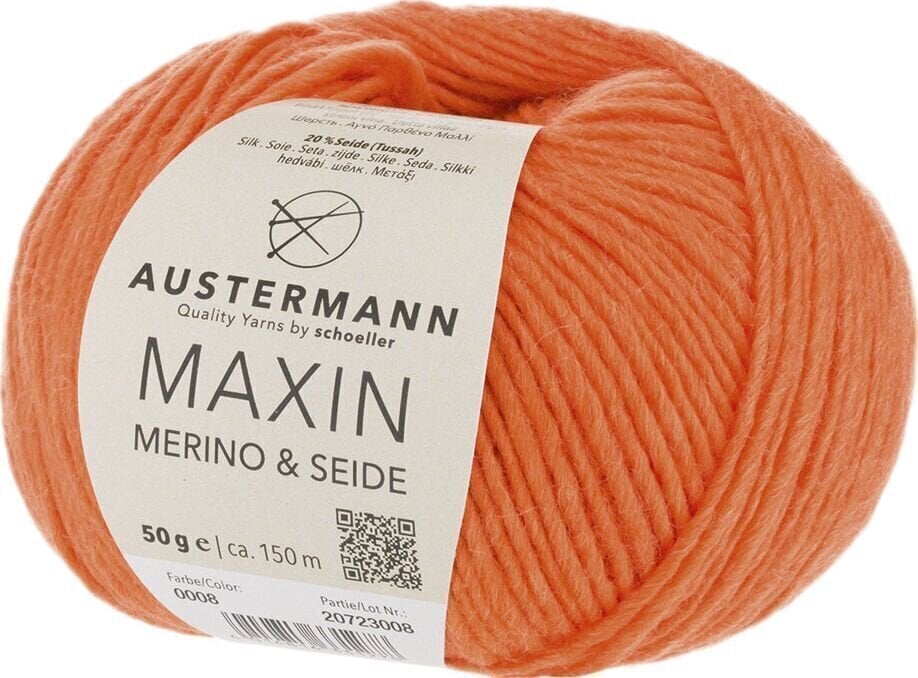Pređa za pletenje Austermann Maxin Merino & Seide 90320-08 Orange Pređa za pletenje