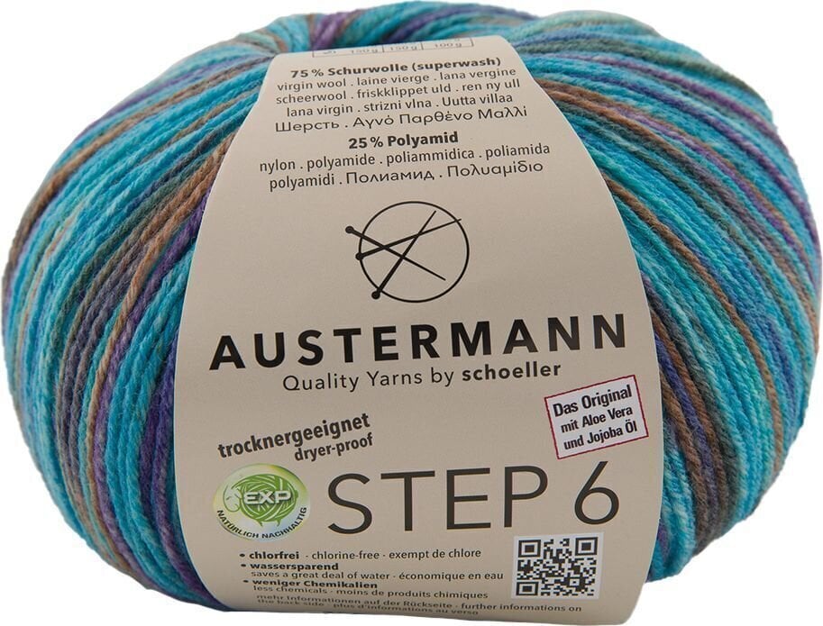 Pređa za pletenje Austermann Step 6 Color 97826-743 Kuchenknäuel Turquoise Multicolour Pređa za pletenje