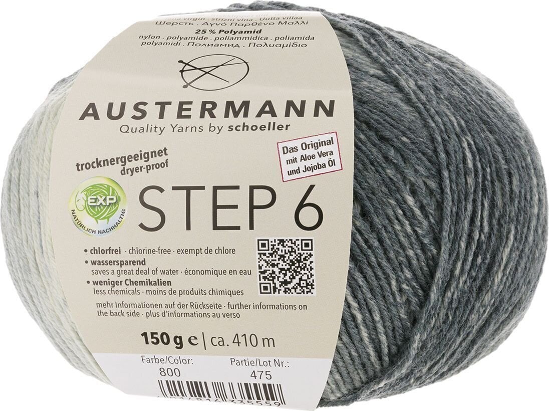 Pređa za pletenje Austermann Step 6 Color 97826-800 Kuchenknäuel Black-Grey Pređa za pletenje