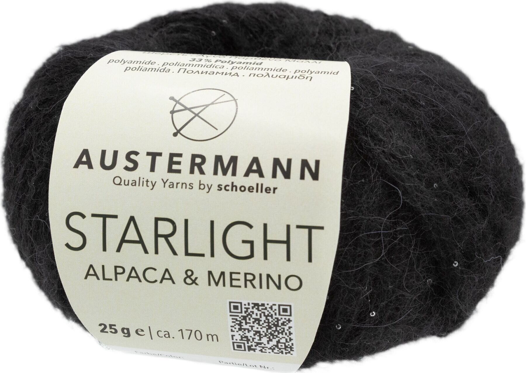 Pređa za pletenje Austermann Starlight Alpaca & Merino 90362-8 Black Pređa za pletenje