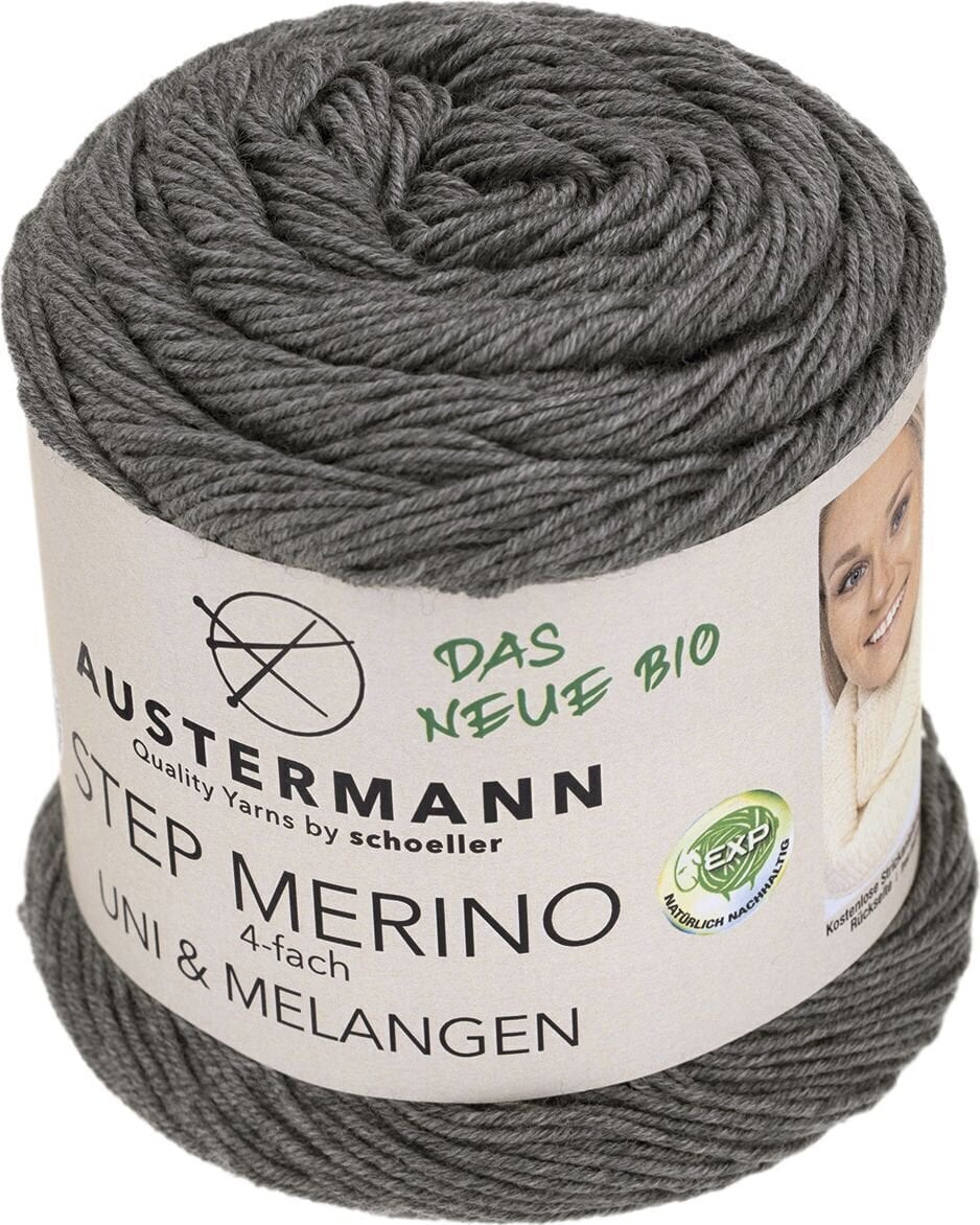Filati per maglieria Austermann Step Merino 4 Uni & Melangen 90317-1002 Grey Melange Filati per maglieria