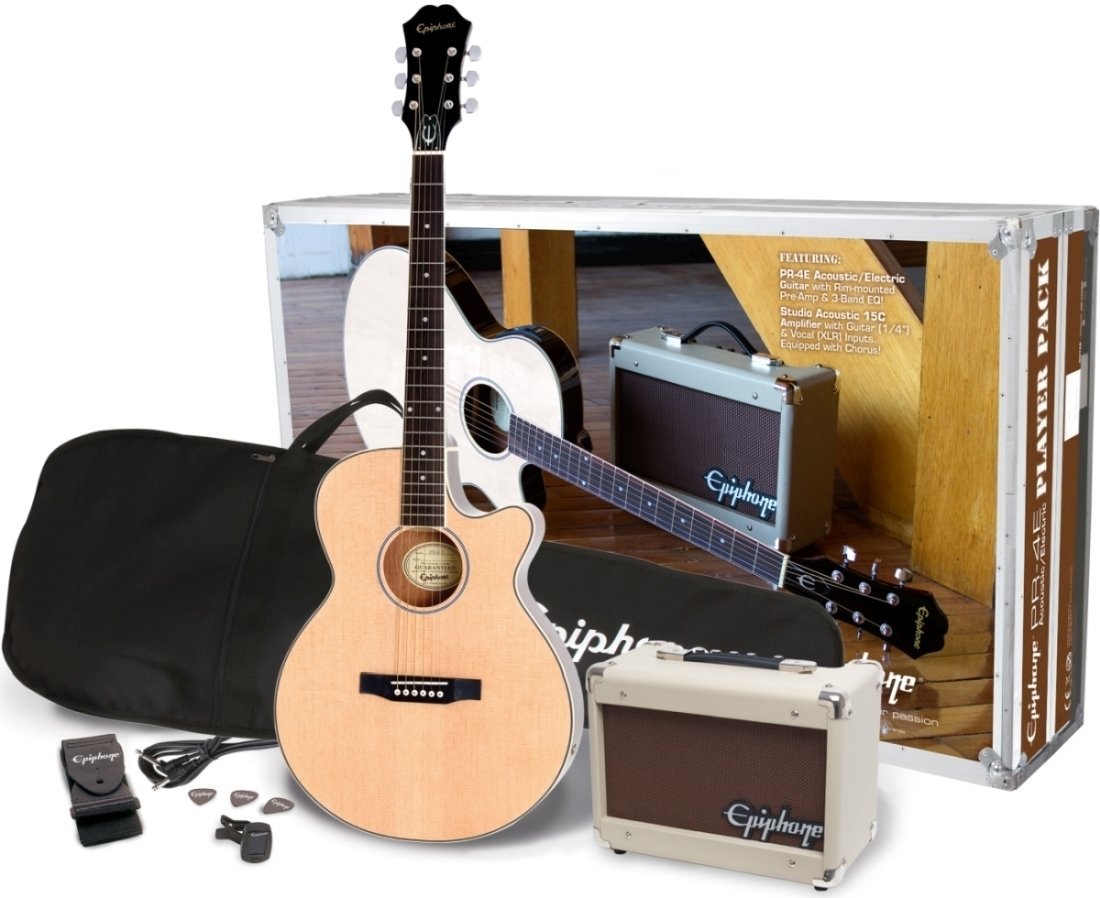 Guitare Jumbo acoustique-électrique Epiphone PR-4E Acoustic/Electric Player Pack Natural