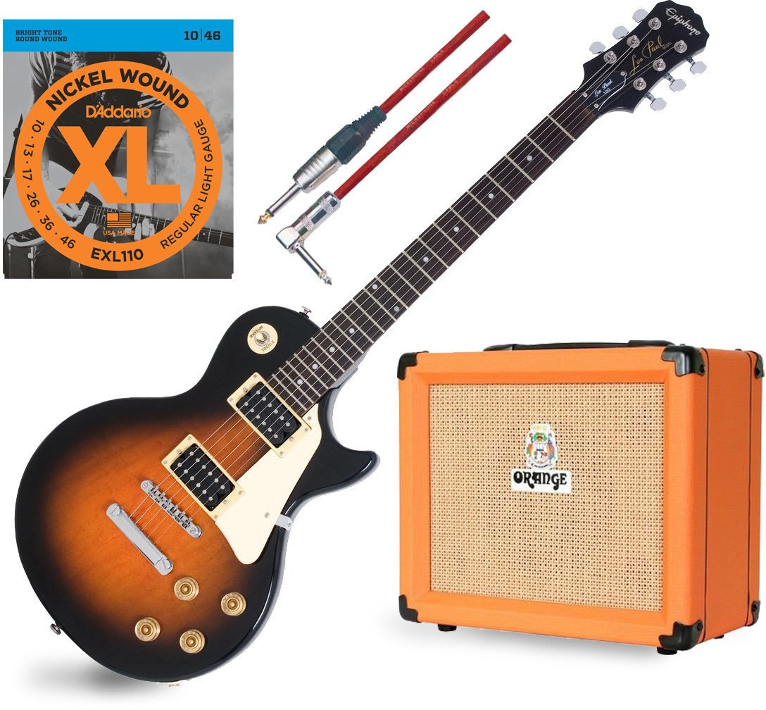 Elektriska gitarrer Epiphone Les Paul 100 Vintage Sunburst SET