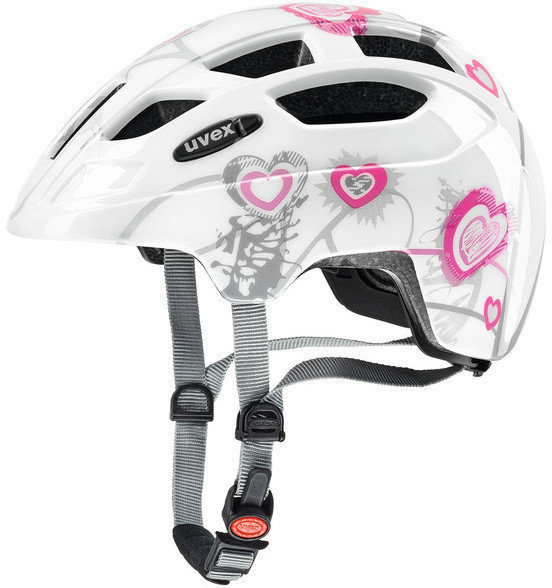 Dziecięcy kask rowerowy UVEX Finale Junior LED Heart White/Pink 51-55 Dziecięcy kask rowerowy