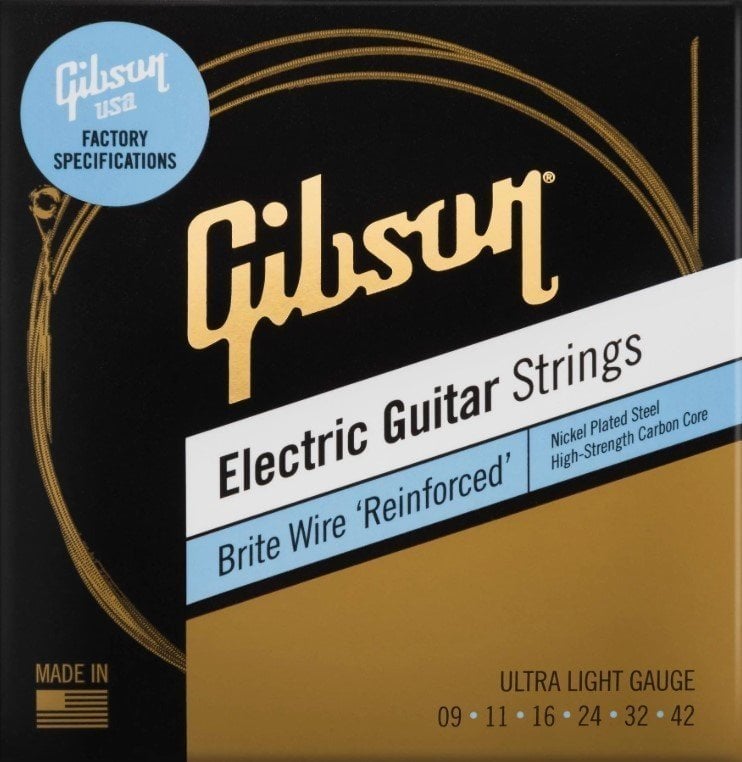 Cordes pour guitares électriques Gibson Brite Wire Reinforced 9-42