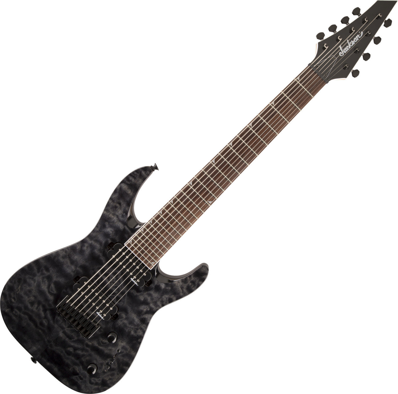 Guitarra eléctrica de 8 cuerdas Jackson JS32-8Q Dinky IL Transparent Black