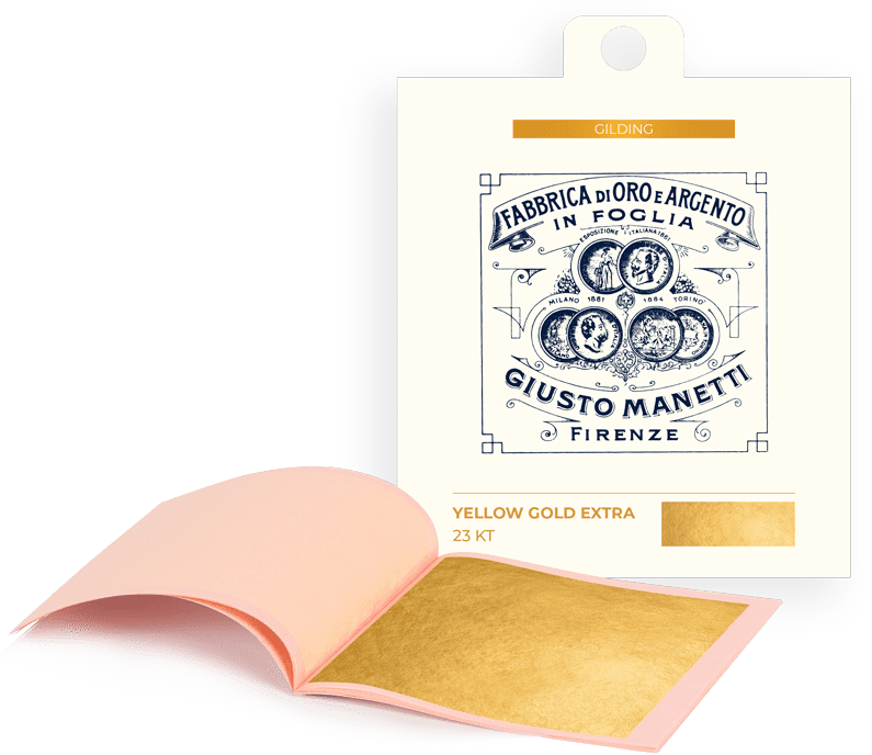 Banhado a ouro Giusto Manetti Battiloro Gold Leaf Books - Folha de ouro 80 x 80 mm 13 g Yellow Gold Extra 23 kt Loose 5 Leaves
