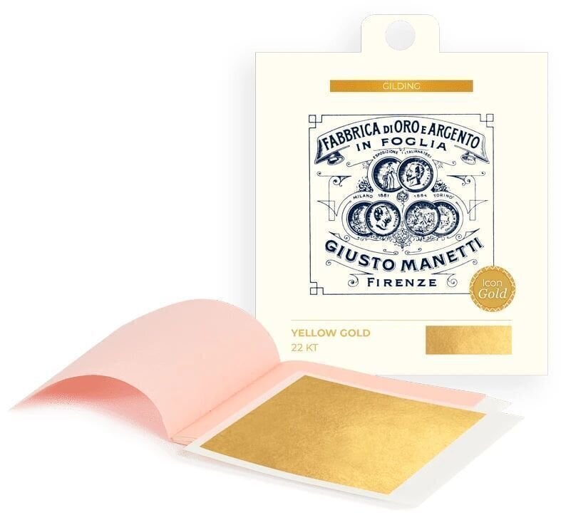 Banhado a ouro Giusto Manetti Battiloro Gold Leaf for Iconography - Folha de ouro 80 x 80 mm 15 g Yellow Gold 22 kt Transfer 5 Leaves
