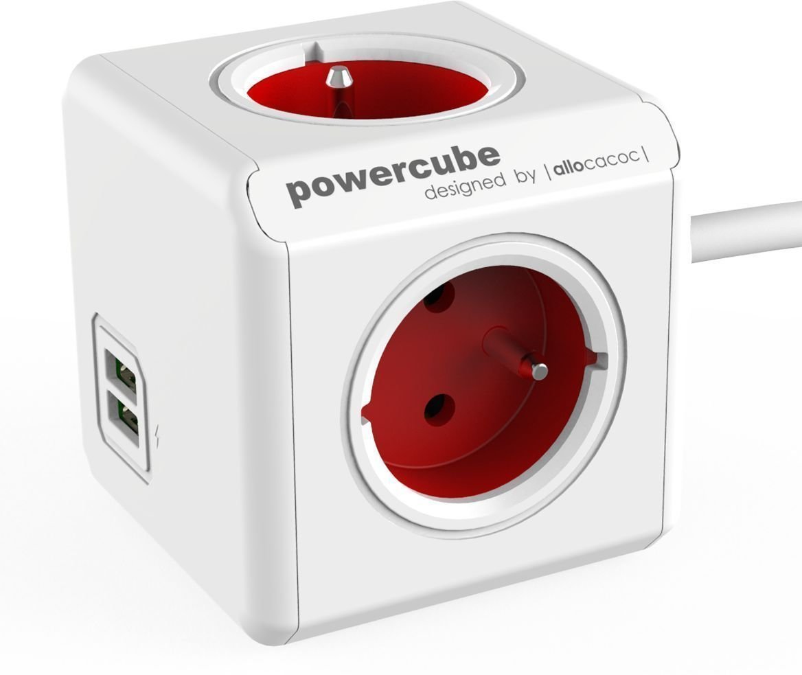 Síťový napájecí kabel PowerCube Extended Červená 150 cm USB