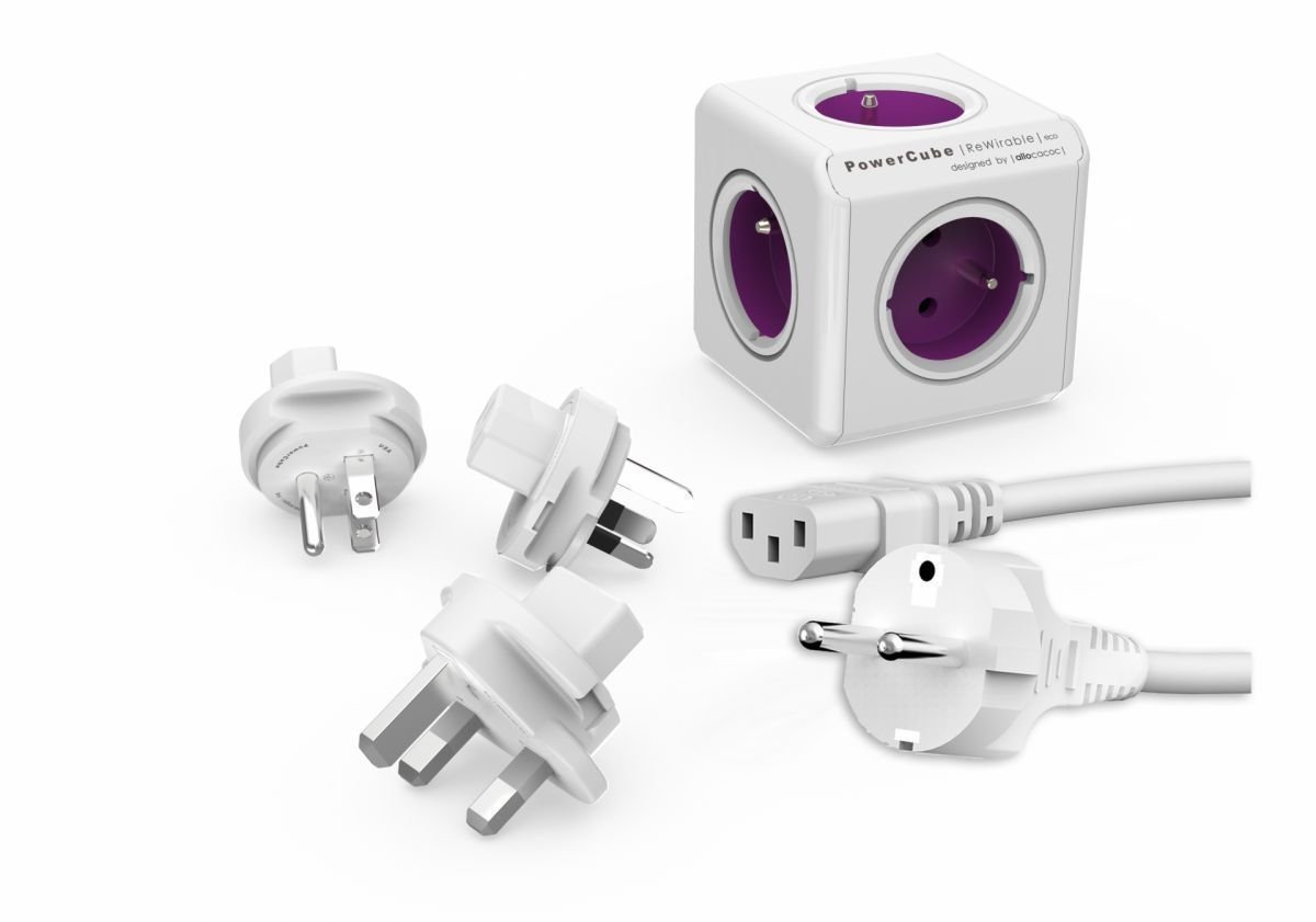 Cable de energía PowerCube ReWirable + Travel Plugs Violeta Purple