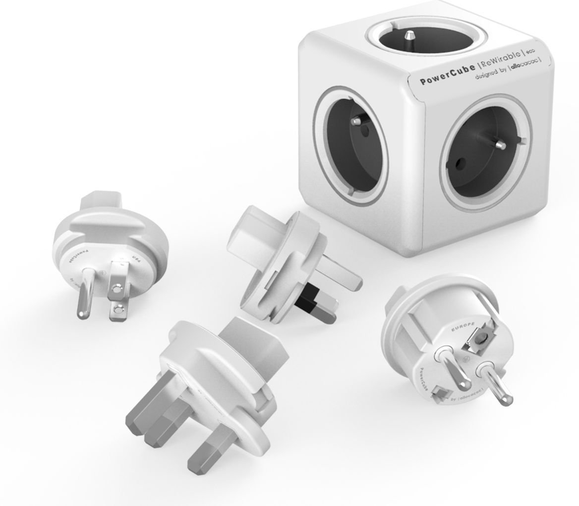 Virtajohto PowerCube ReWirable + Travel Plugs Harmaa Gray