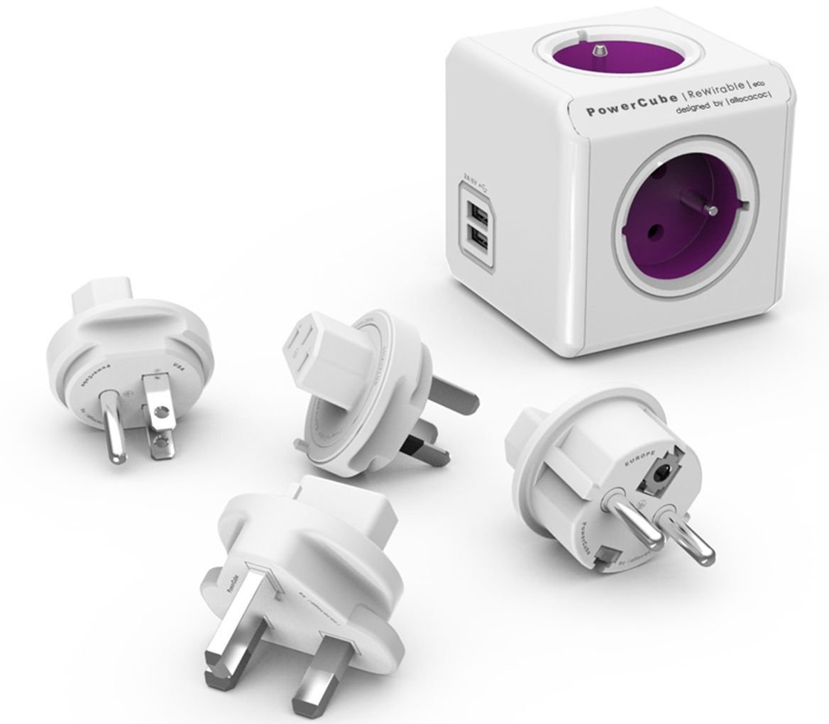 Power Cable PowerCube ReWirable USB + Travel Plugs Violet 150 cm Purple