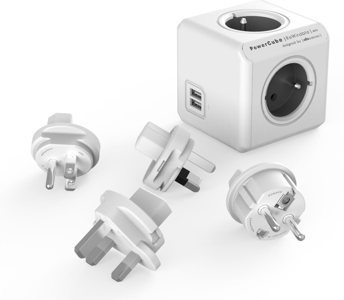 Cabo de alimentação PowerCube ReWirable USB + Travel Plugs Cinzento 150 cm Gray