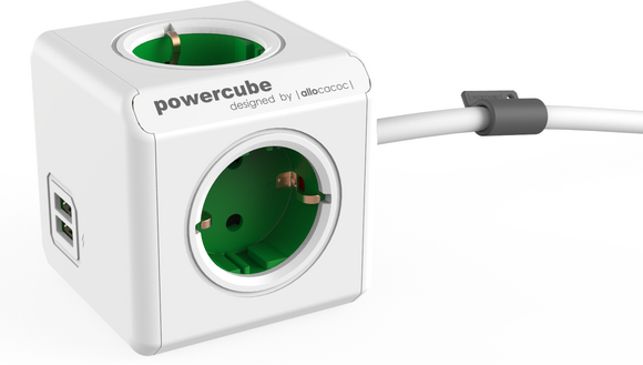 Voedingskabel PowerCube Extended Groen-Wit 150 cm Schuko-USB - 1