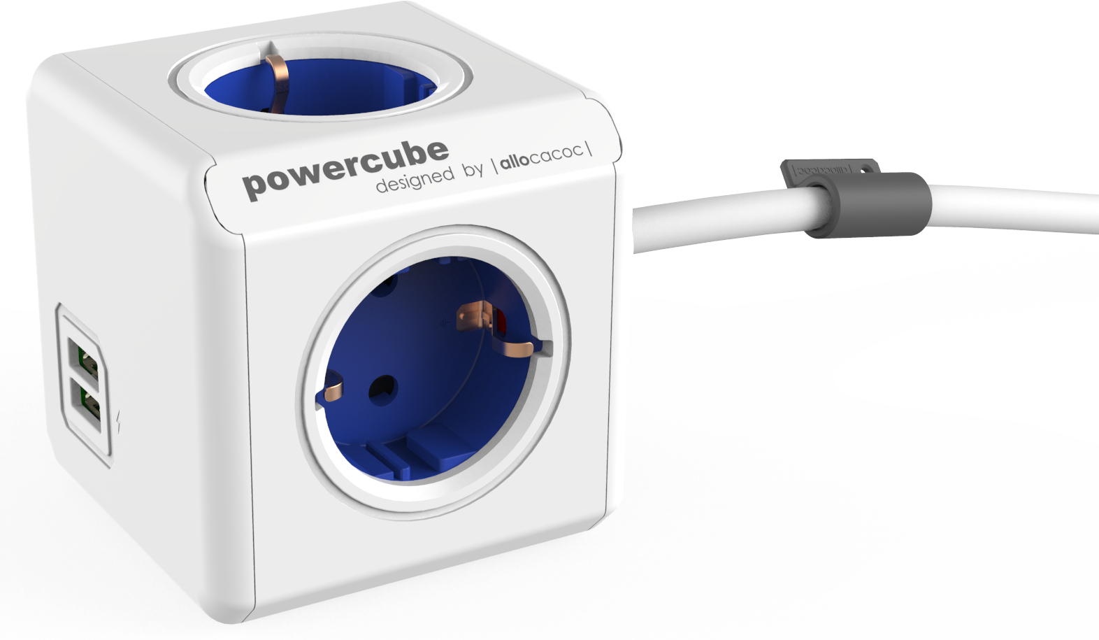 Strömkabel PowerCube Extended Blå-Vit 150 cm Schuko-USB