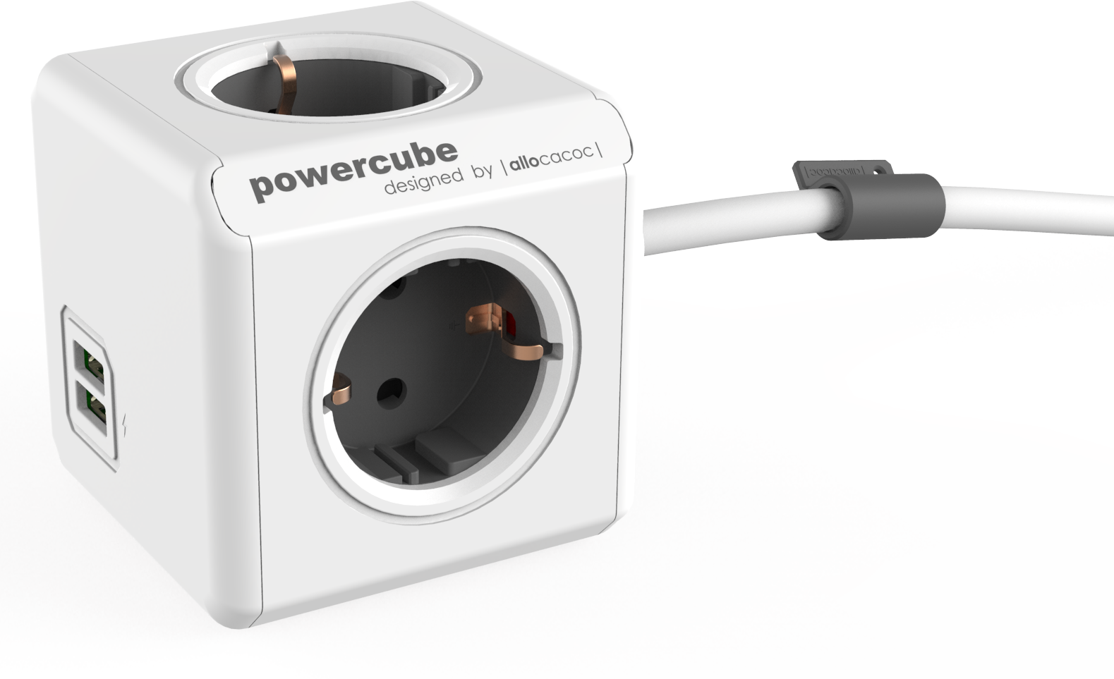 Strømkabel PowerCube Extended Grå-Hvid 150 cm Schuko-USB