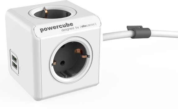 Virtajohto PowerCube Extended Harmaa-Valkoinen 150 cm Schuko-USB - 1