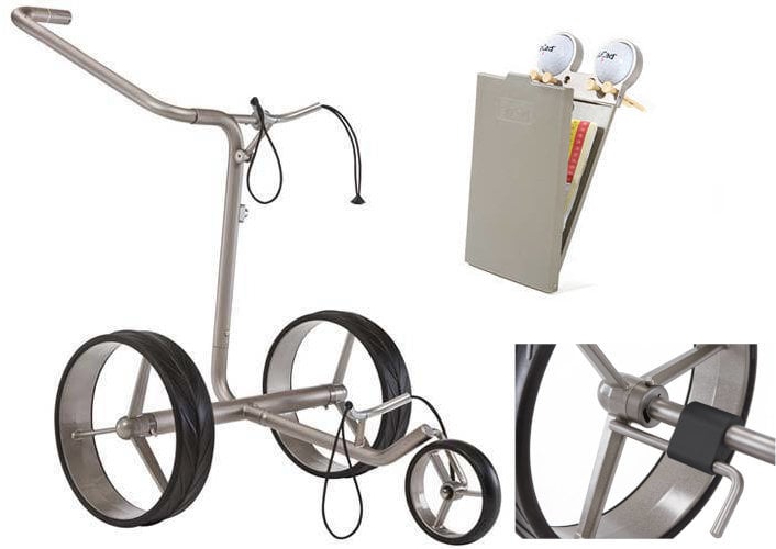 Ročni voziček za golf Jucad Junior Steel 3-Wheel Deluxe SET Silver Ročni voziček za golf