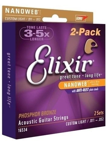 Cordes de guitares acoustiques Elixir 16534 Acoustic Guitar Strings 2 Pack