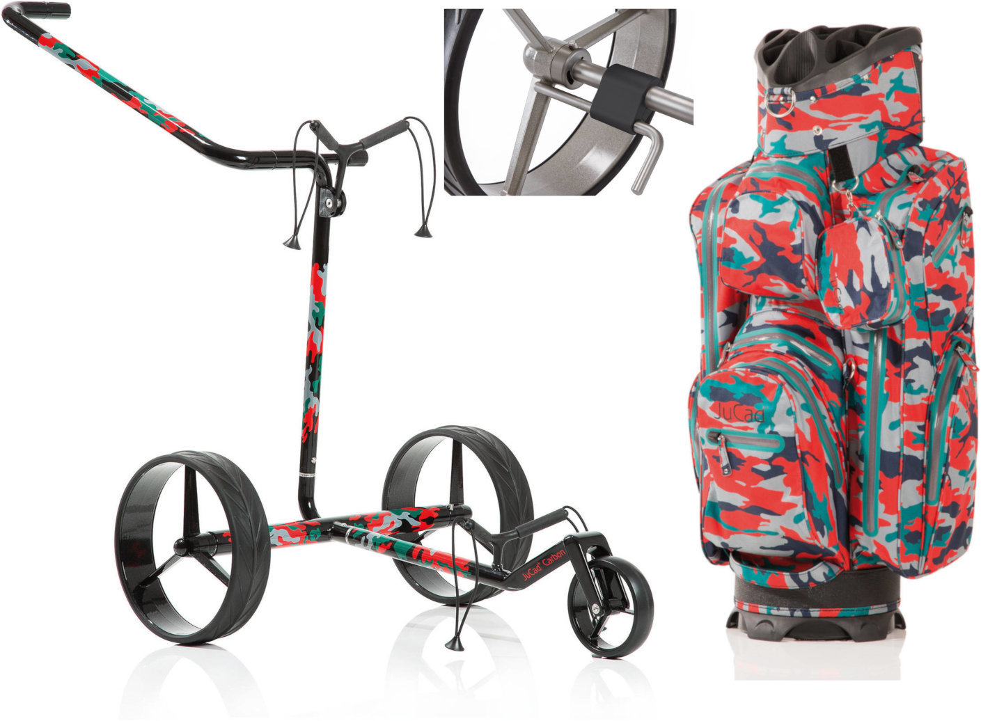 Manuální golfové vozíky Jucad Carbon 3-Wheel Deluxe SET Camouflage Manuální golfové vozíky