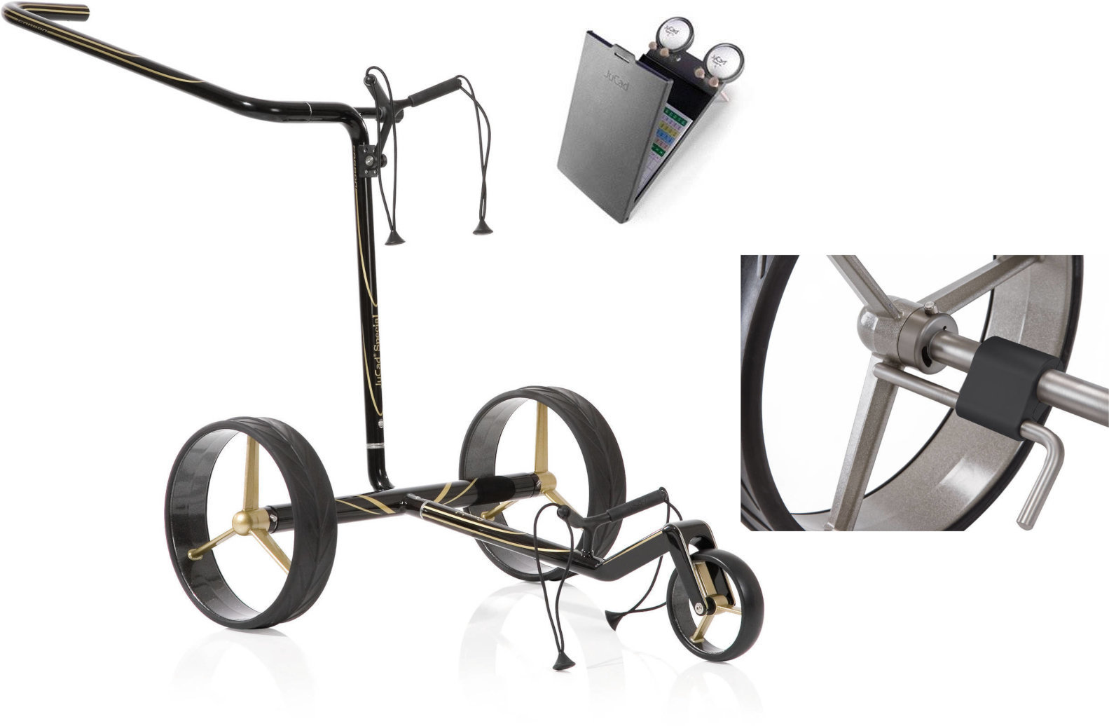 Wózek golfowy ręczny Jucad Carbon 3-Wheel Deluxe SET Black/Gold Wózek golfowy ręczny