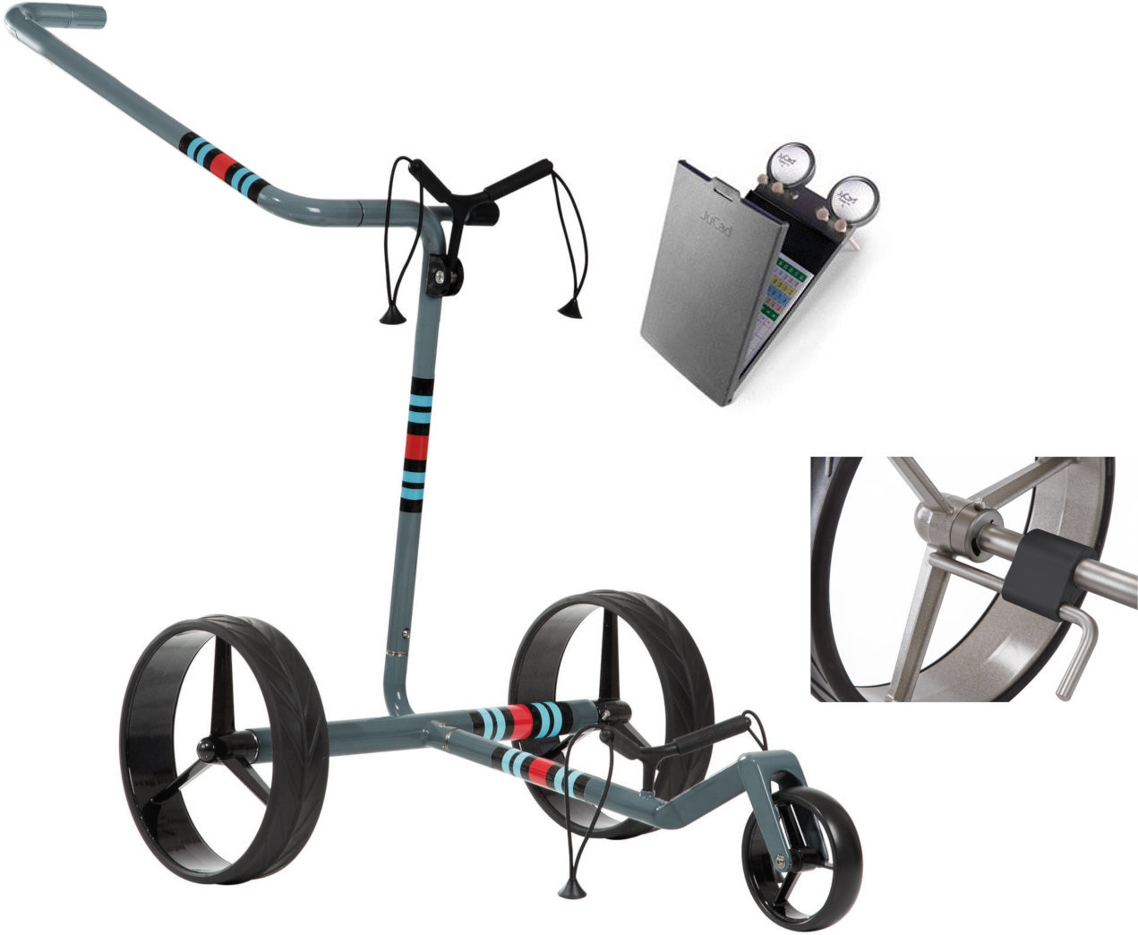 Ročni voziček za golf Jucad Carbon Racing Grey 3-wheel Deluxe SET Ročni voziček za golf