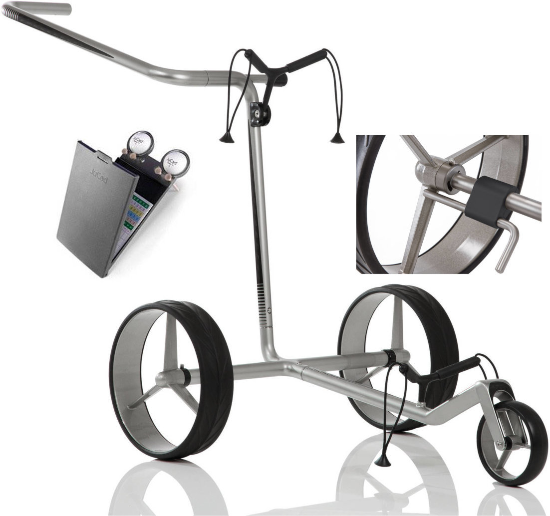 Manuální golfové vozíky Jucad Carbon 3-Wheel Deluxe SET Silver/Black Manuální golfové vozíky