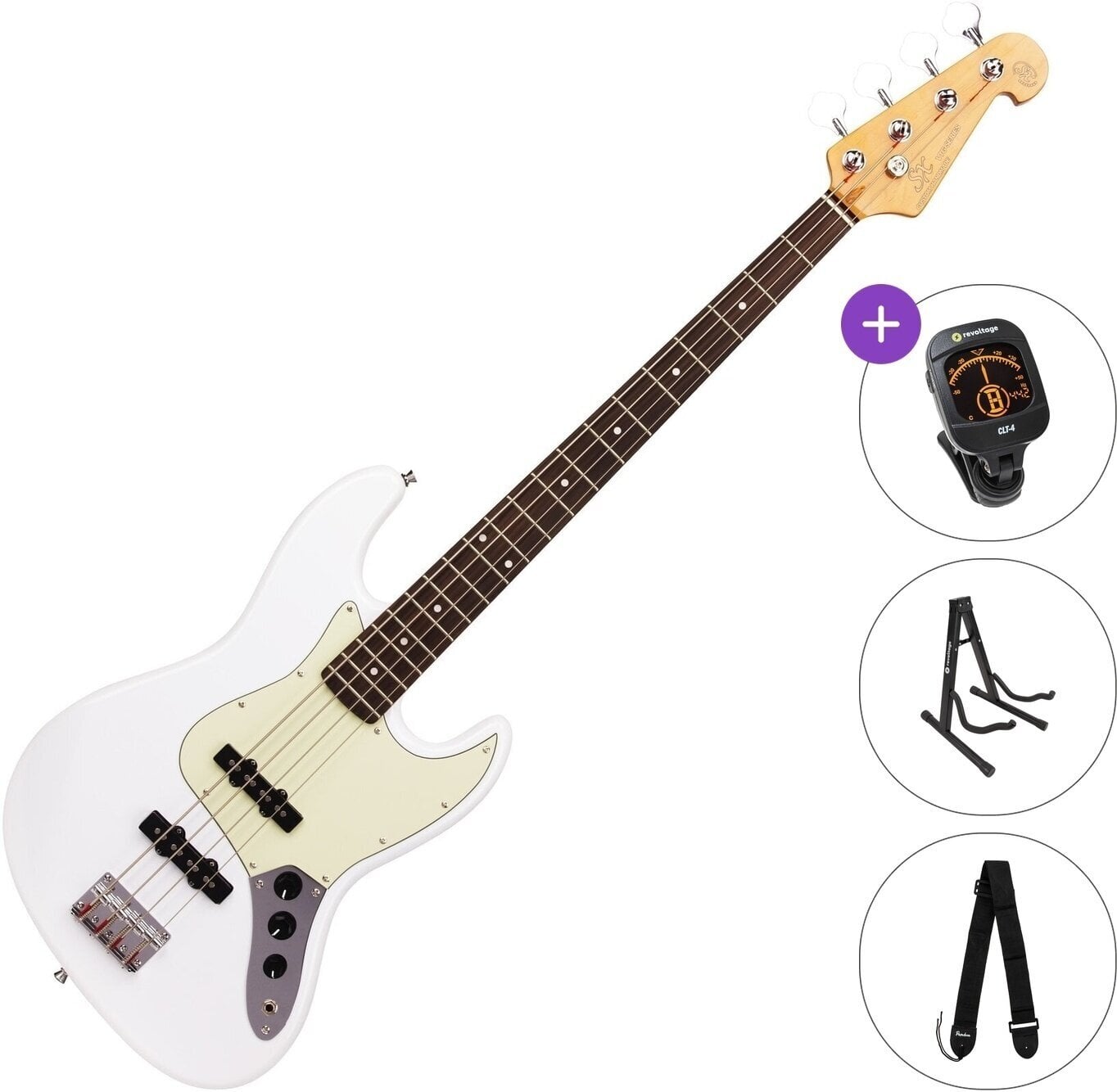 Baixo de 4 cordas SX SJB62 Standard SET Olympic White Baixo de 4 cordas