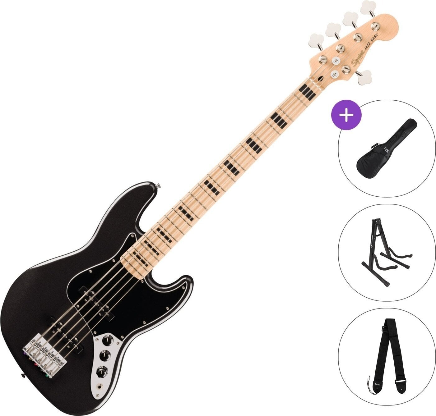 5-snarige basgitaar Fender Squier Affinity Series Active Jazz Bass V MN Standard SET Black Metallic 5-snarige basgitaar